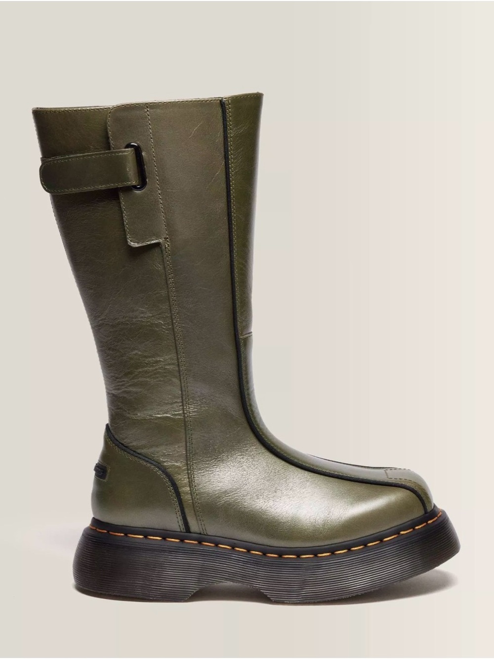 Dr. Martens Olive Green Leather Mid-Calf Platform Boot